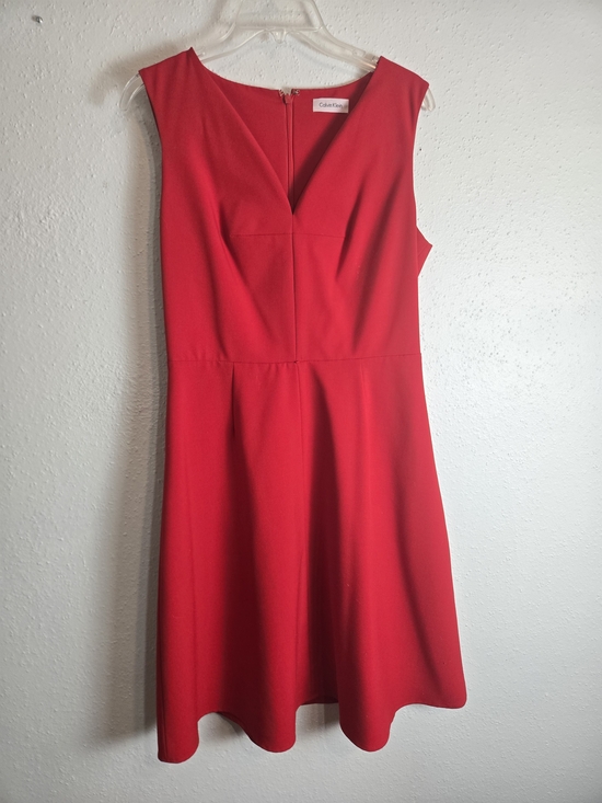 Calvin Klein Dresses & Skirts - Calvin Klein Bright Red V-Neck Sleeveless A-Line Dress Size 10